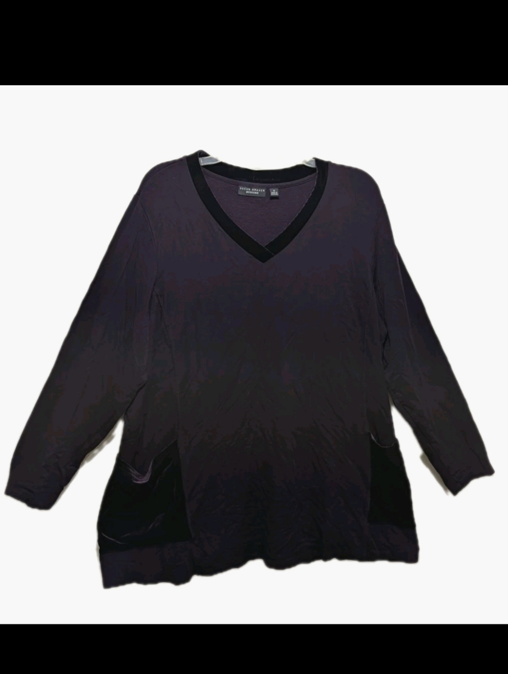 Susan Graver Velvet Accent Pocket Tunic Top 1X Purple Mature Artsy Gothic